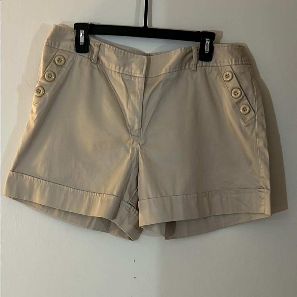 Tan Bermuda Shorts with Tailored Flat-Front Design